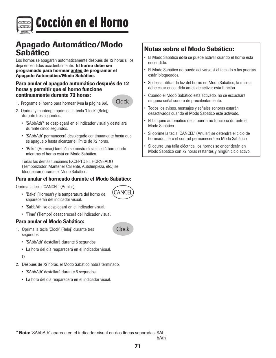 Cocción en el horno, Apagado automático/modo sabático, Notas sobre el modo sabático | Maytag 750 User Manual | Page 72 / 84