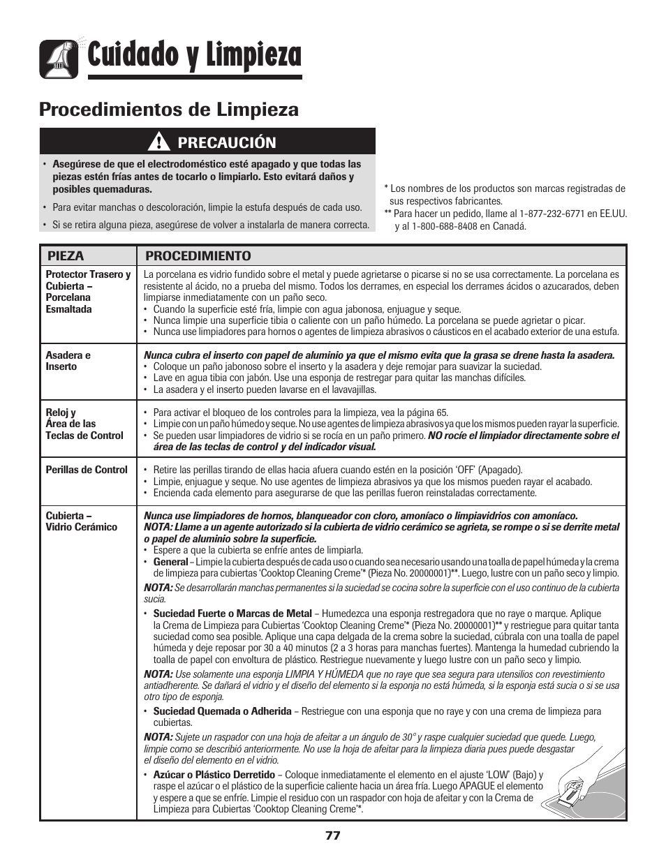 Cuidado y limpieza, Procedimientos de limpieza, Precaución | Maytag 750 User Manual | Page 78 / 84