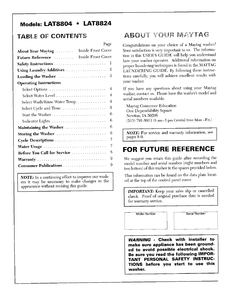 Maytag LAT8824 User Manual | 10 pages