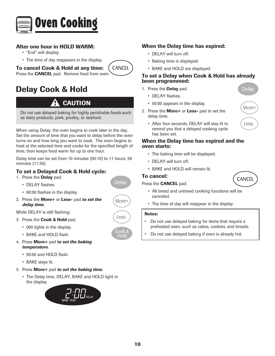 Oven cooking, Delay cook & hold, Caution | Maytag MES5752BAW User Manual | Page 11 / 76