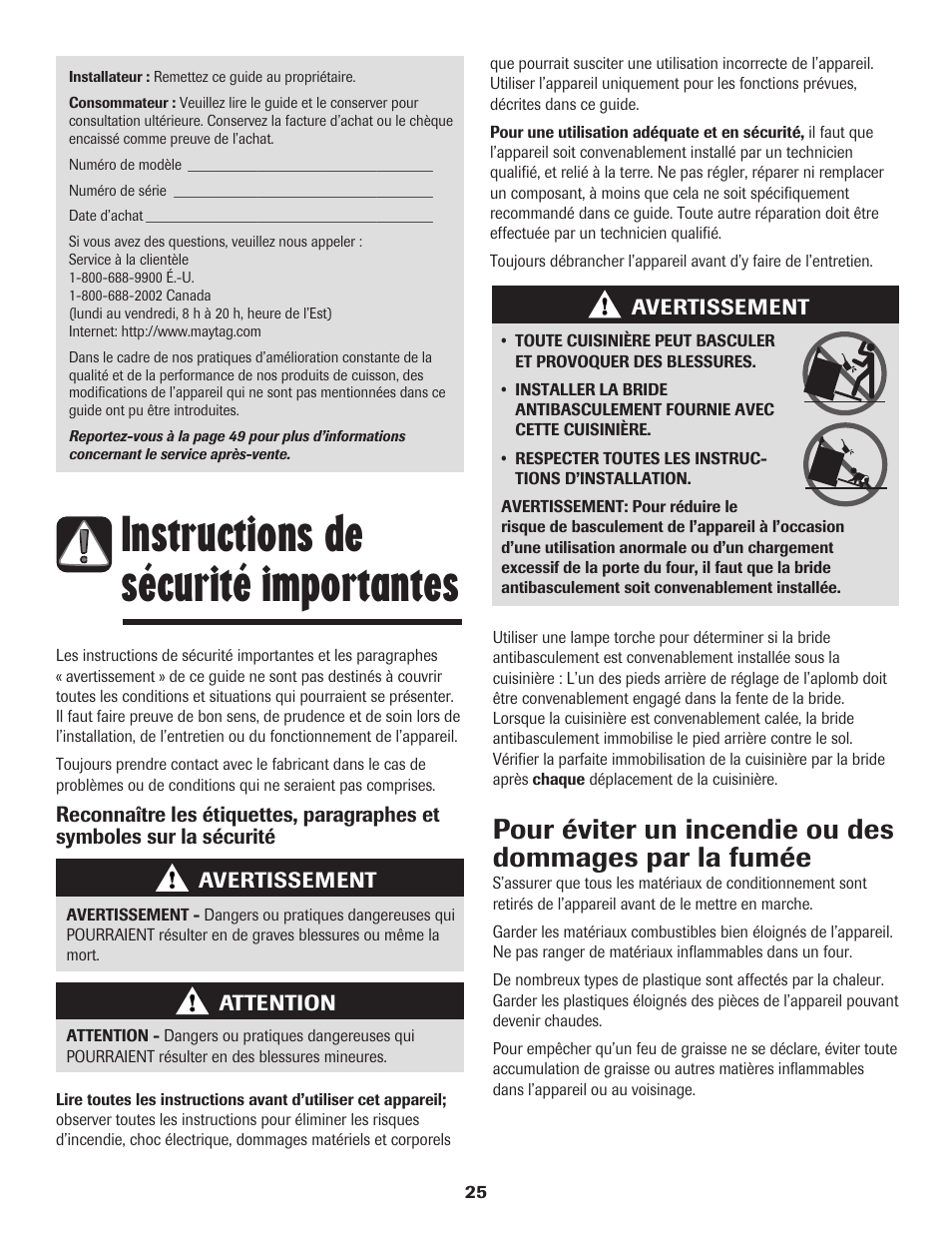 Instructions de sécurité importantes | Maytag MES5752BAW User Manual | Page 26 / 76