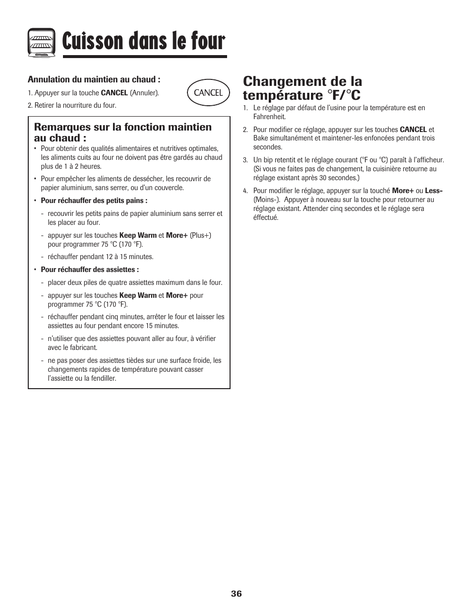 Cuisson dans le four, Changement de la température | Maytag MES5752BAW User Manual | Page 37 / 76