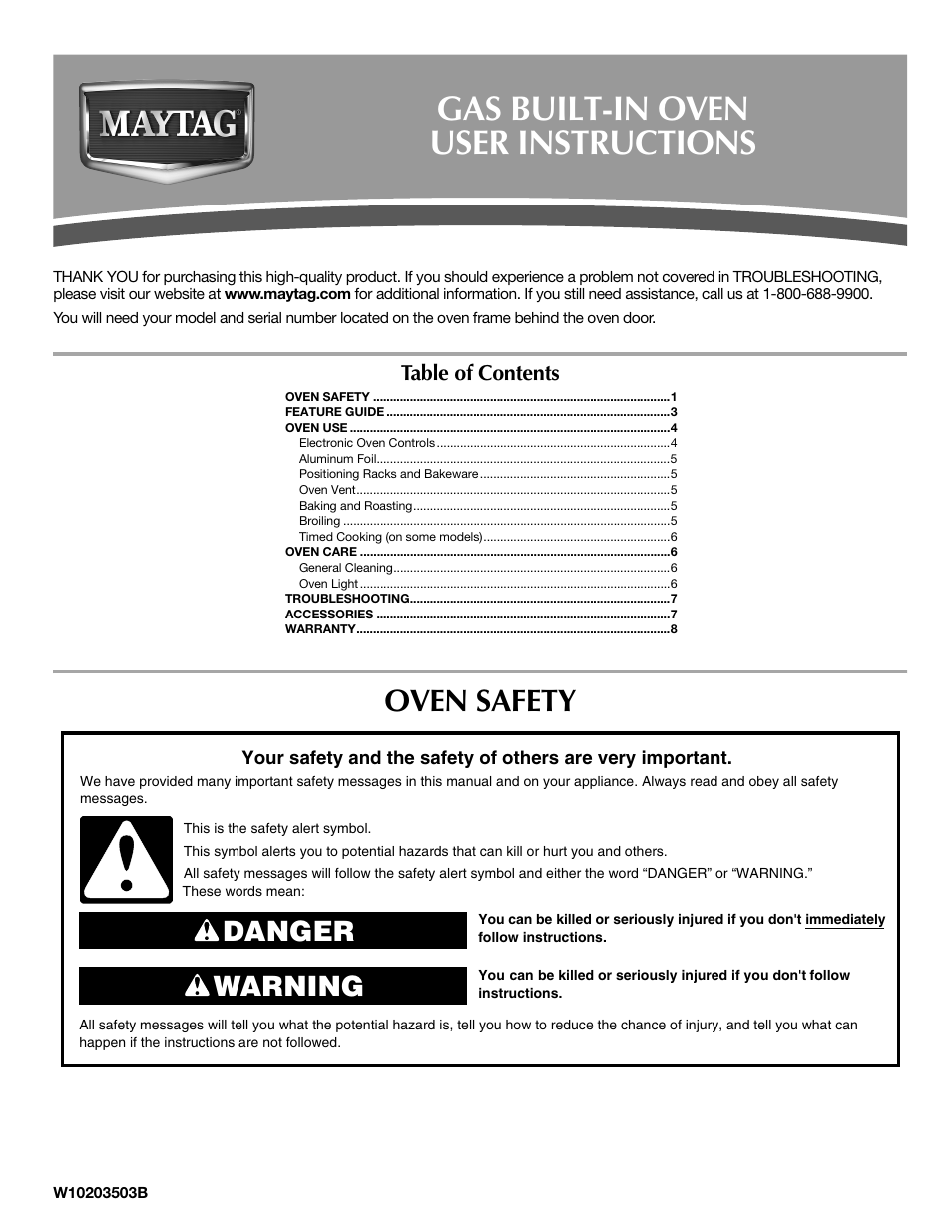 Maytag W10203503B User Manual | 8 pages