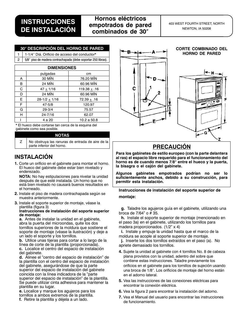 Instrucciones de instalación, Instalación, Precaución | Maytag 11-06-00 User Manual | Page 3 / 6