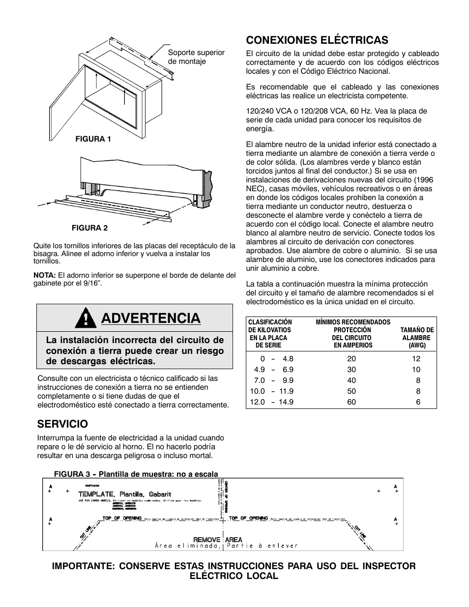 Advertencia, Conexiones eléctricas, Servicio | Maytag 11-06-00 User Manual | Page 4 / 6