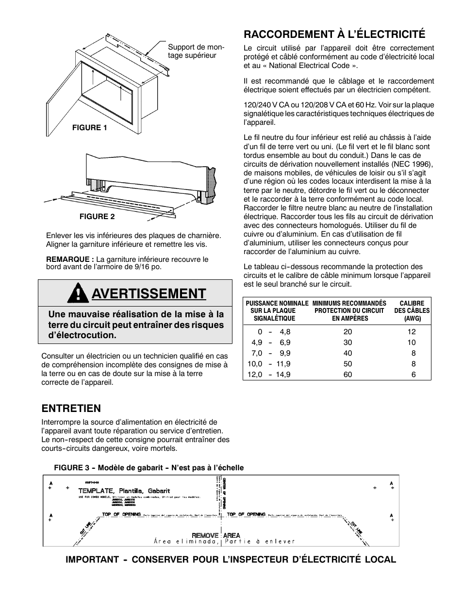 Avertissement, Raccordement à l’électricité, Entretien | Maytag 11-06-00 User Manual | Page 6 / 6