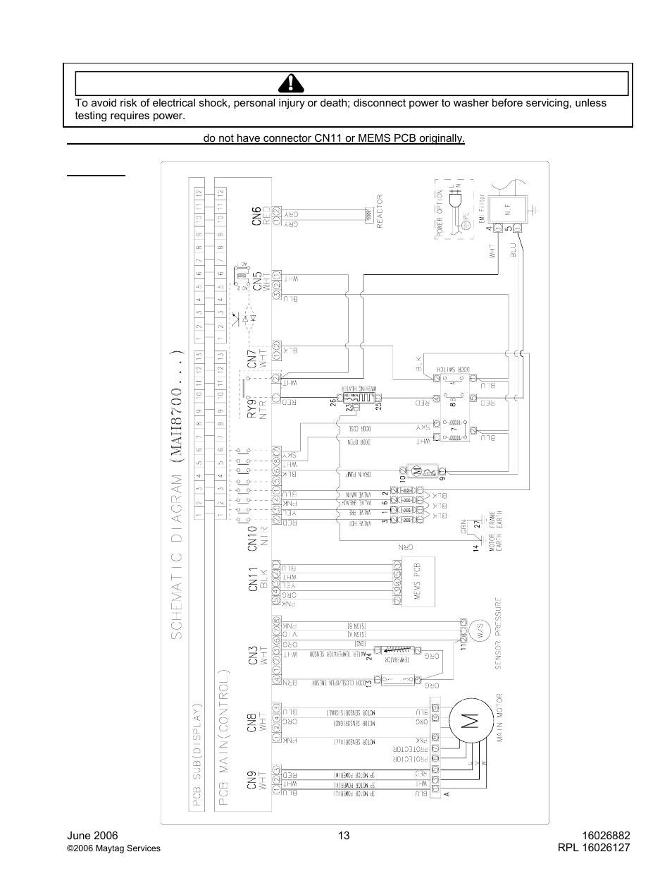 Wiring schematics, Warning | Maytag MAH8700A User Manual | Page 13 / 13