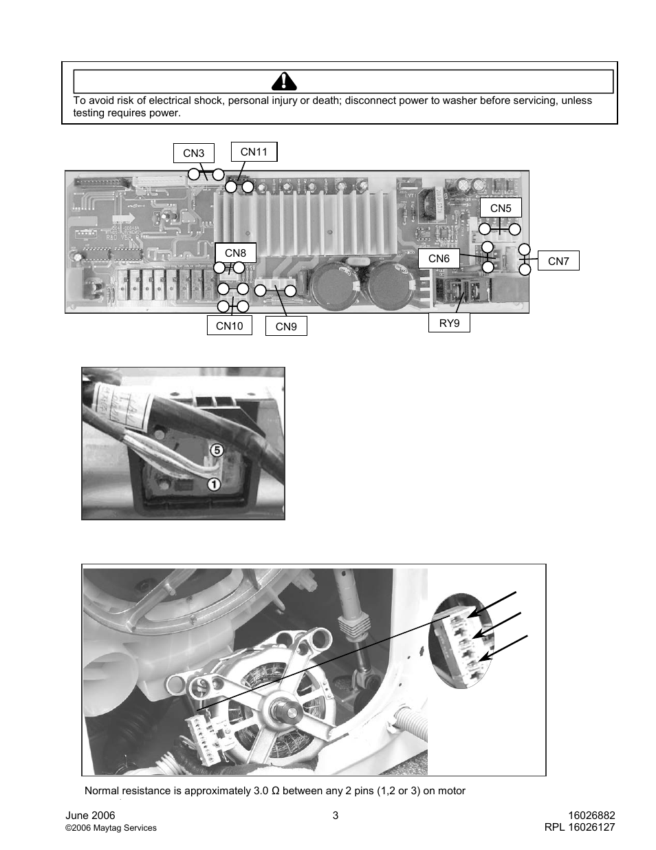 Component testing procedures, Warning | Maytag MAH8700A User Manual | Page 3 / 13