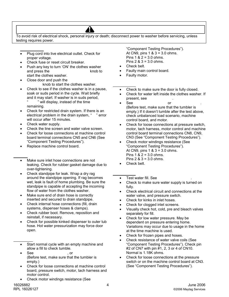 Troubleshooting procedures, Warning | Maytag MAH8700A User Manual | Page 4 / 13