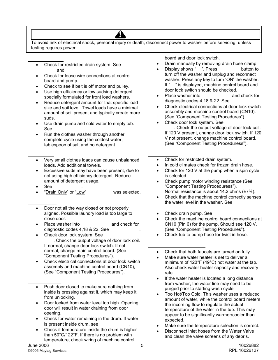 Troubleshooting procedures, Warning | Maytag MAH8700A User Manual | Page 5 / 13