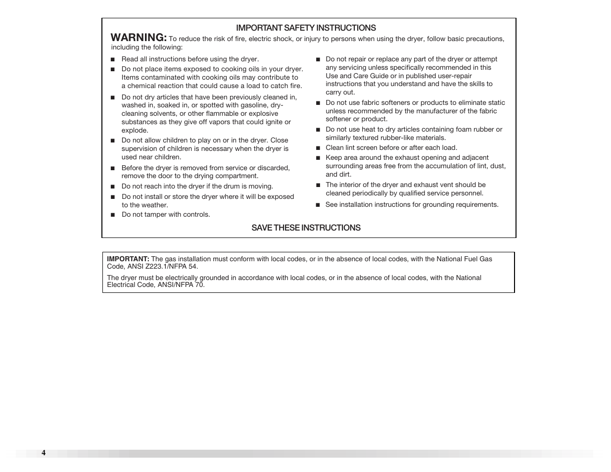 Warning | Maytag W10155112A User Manual | Page 4 / 20