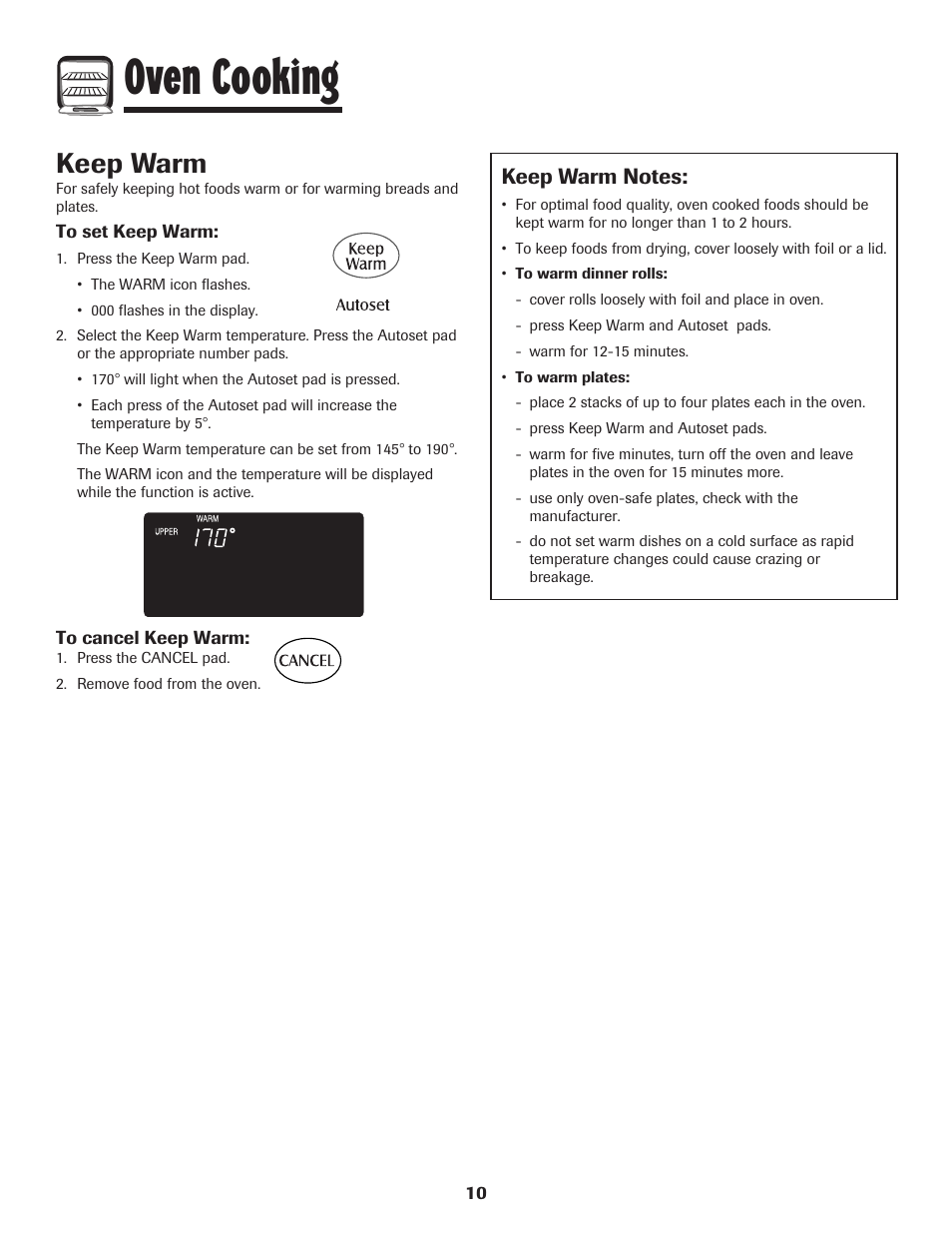 Oven cooking, Keep warm | Maytag Wall Oven User Manual | Page 11 / 68