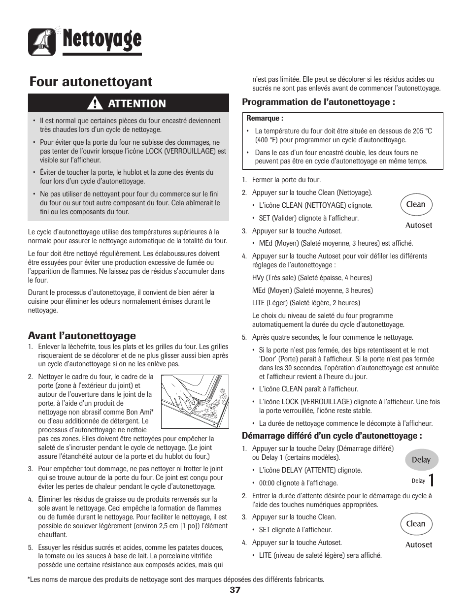 Nettoyage, Four autonettoyant, Attention | Avant l’autonettoyage | Maytag Wall Oven User Manual | Page 38 / 68