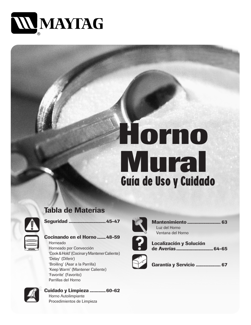 Horno mural, Guía de uso y cuidado | Maytag Wall Oven User Manual | Page 45 / 68