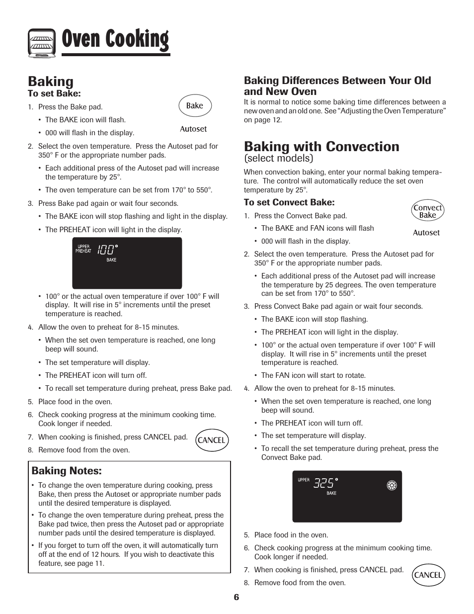 Oven cooking, Baking, Baking with convection | Baking differences between your old and new oven, Select models) | Maytag Wall Oven User Manual | Page 7 / 68