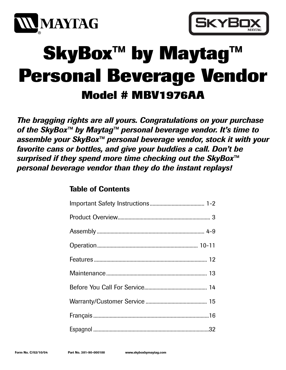 Maytag MBV1976AA User Manual | 48 pages