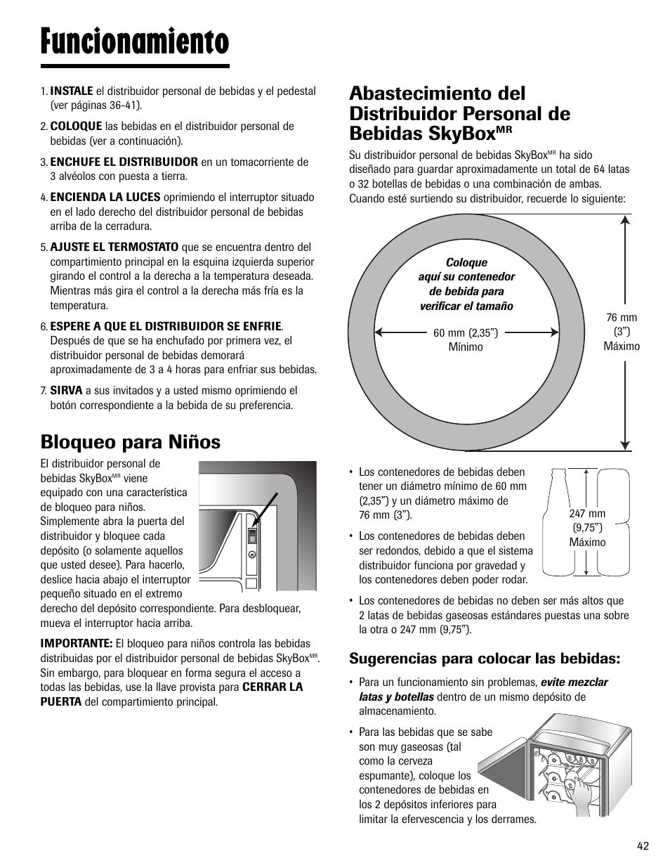 Funcionamiento, Bloqueo para niños | Maytag MBV1976AA User Manual | Page 43 / 48