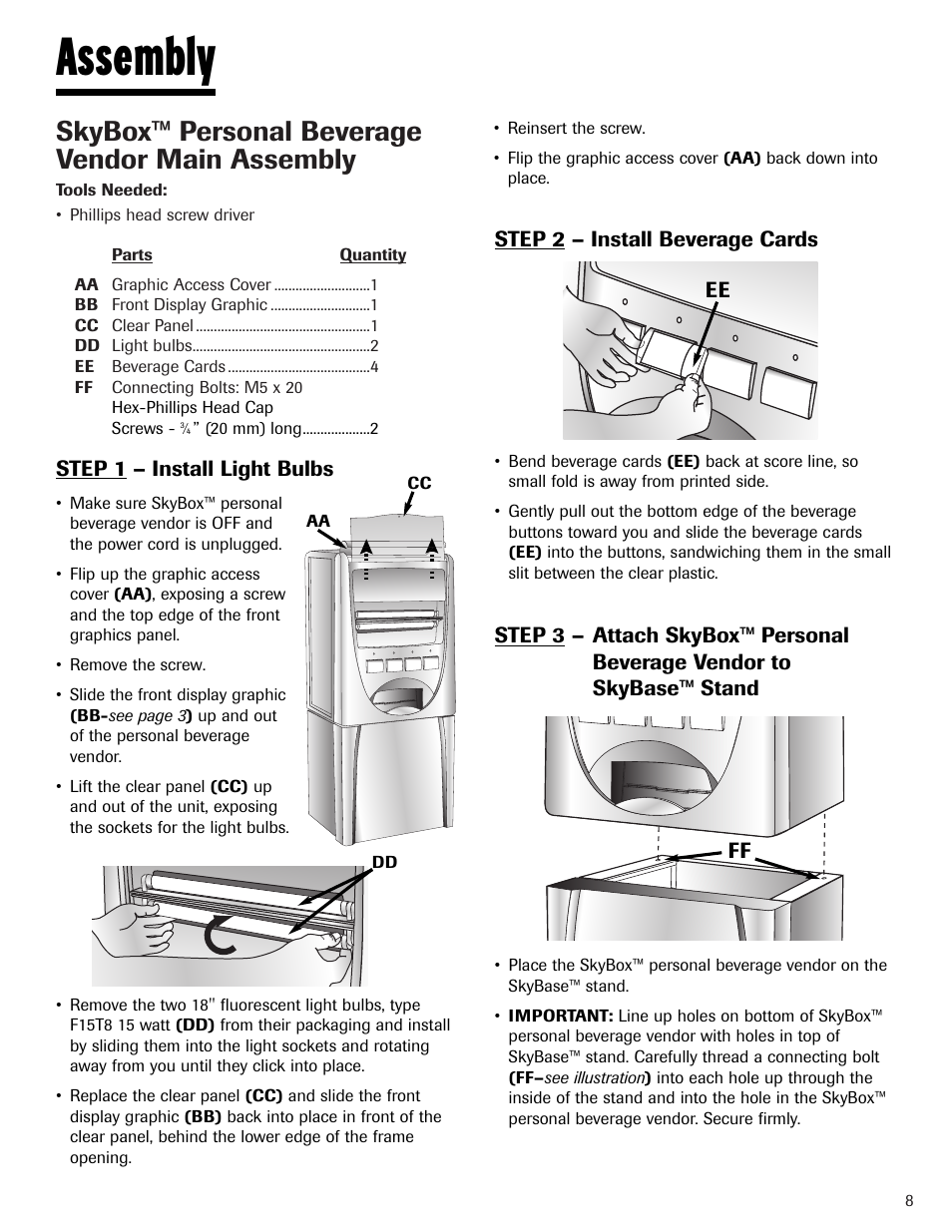 Assembly, Skybox™ personal beverage vendor main assembly | Maytag MBV1976AA User Manual | Page 9 / 48