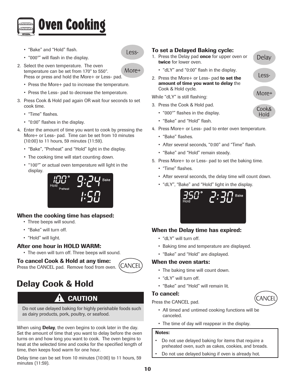 Oven cooking, Delay cook & hold, Caution | Maytag MGR6751BDW User Manual | Page 11 / 76