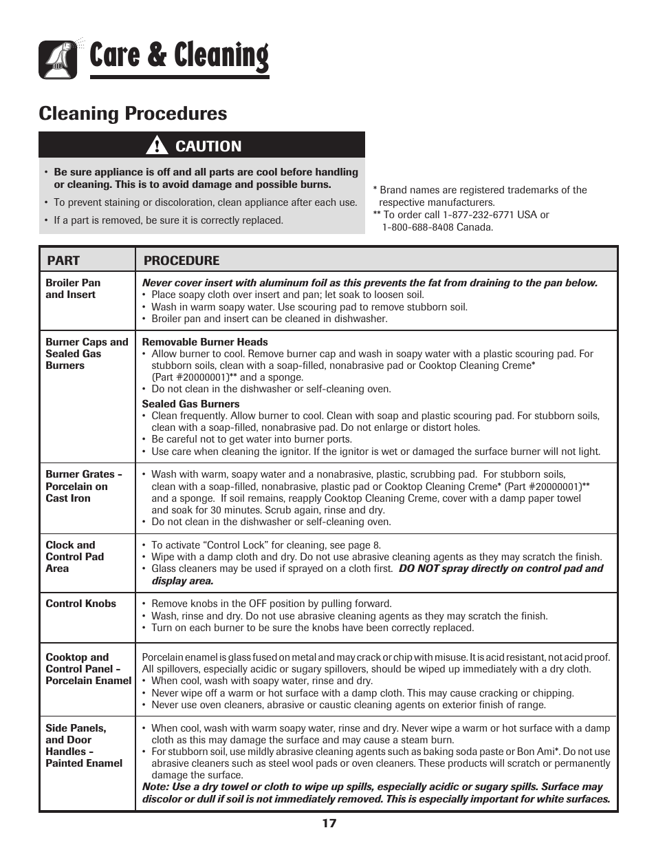Care & cleaning, Cleaning procedures, Caution | Maytag MGR6751BDW User Manual | Page 18 / 76