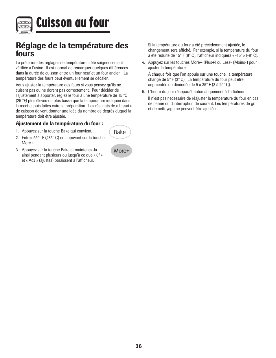 Cuisson au four, Réglage de la température des fours | Maytag MGR6751BDW User Manual | Page 37 / 76