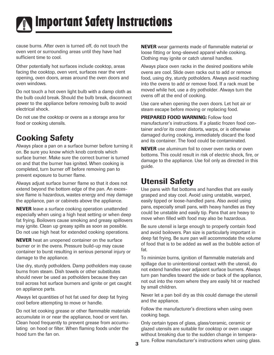 Important safety instructions, Cooking safety, Utensil safety | Maytag MGR6751BDW User Manual | Page 4 / 76