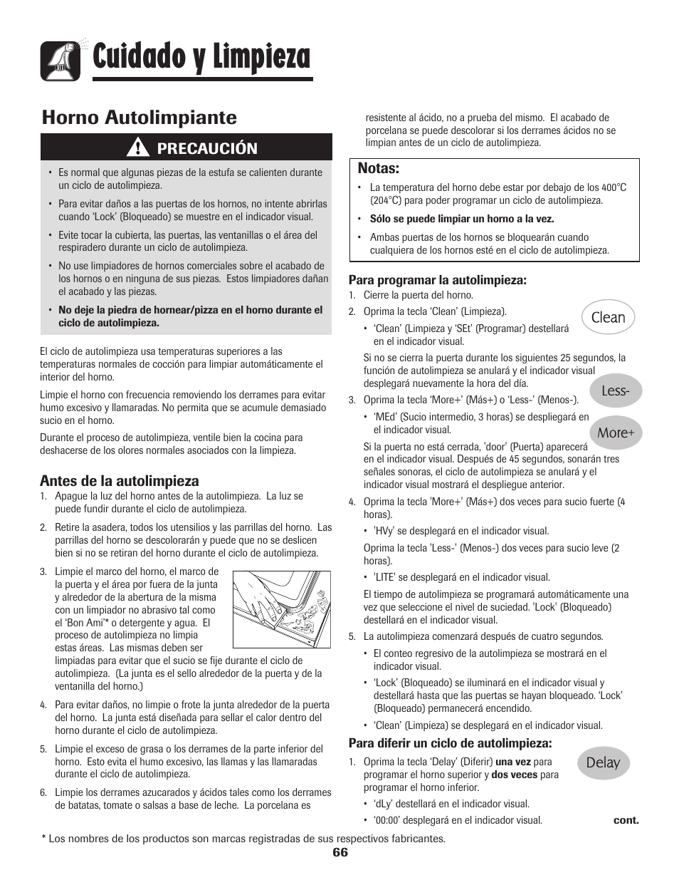 Cuidado y limpieza, Horno autolimpiante, Precaución | Antes de la autolimpieza, Notas | Maytag MGR6751BDW User Manual | Page 67 / 76