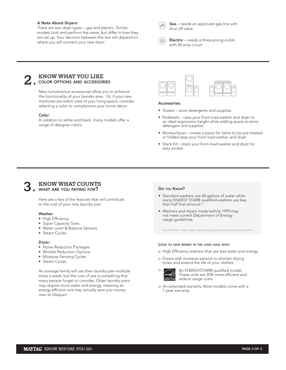 Know what counts, Know what you like | Maytag Washers & Dryers User Manual | Page 2 / 3