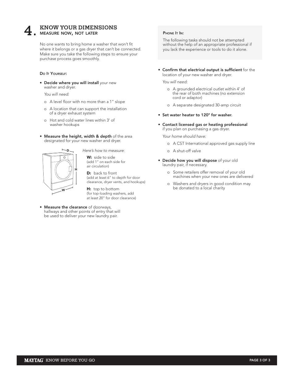 Know your dimensions | Maytag Washers & Dryers User Manual | Page 3 / 3