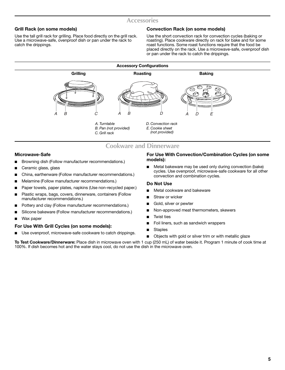 Accessories, Cookware and dinnerware | Maytag W10336691A User Manual | Page 5 / 8