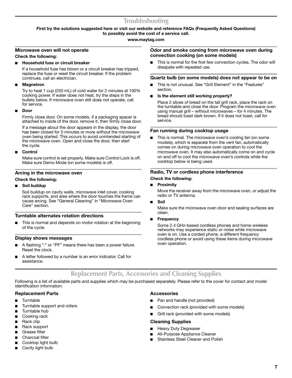 Troubleshooting | Maytag W10336691A User Manual | Page 7 / 8