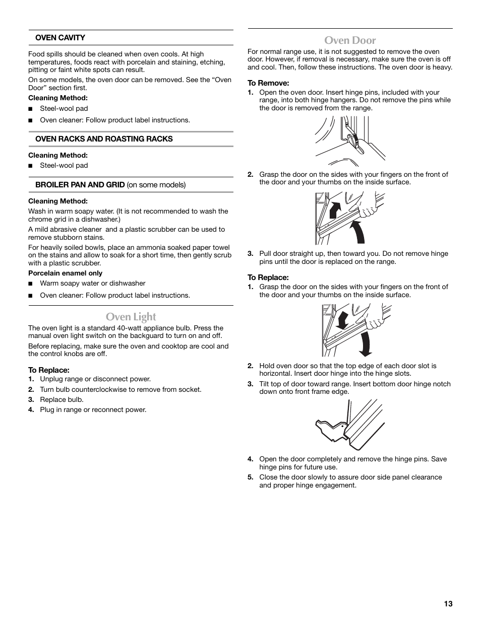 Oven light, Oven door | Maytag W10304917A User Manual | Page 13 / 32