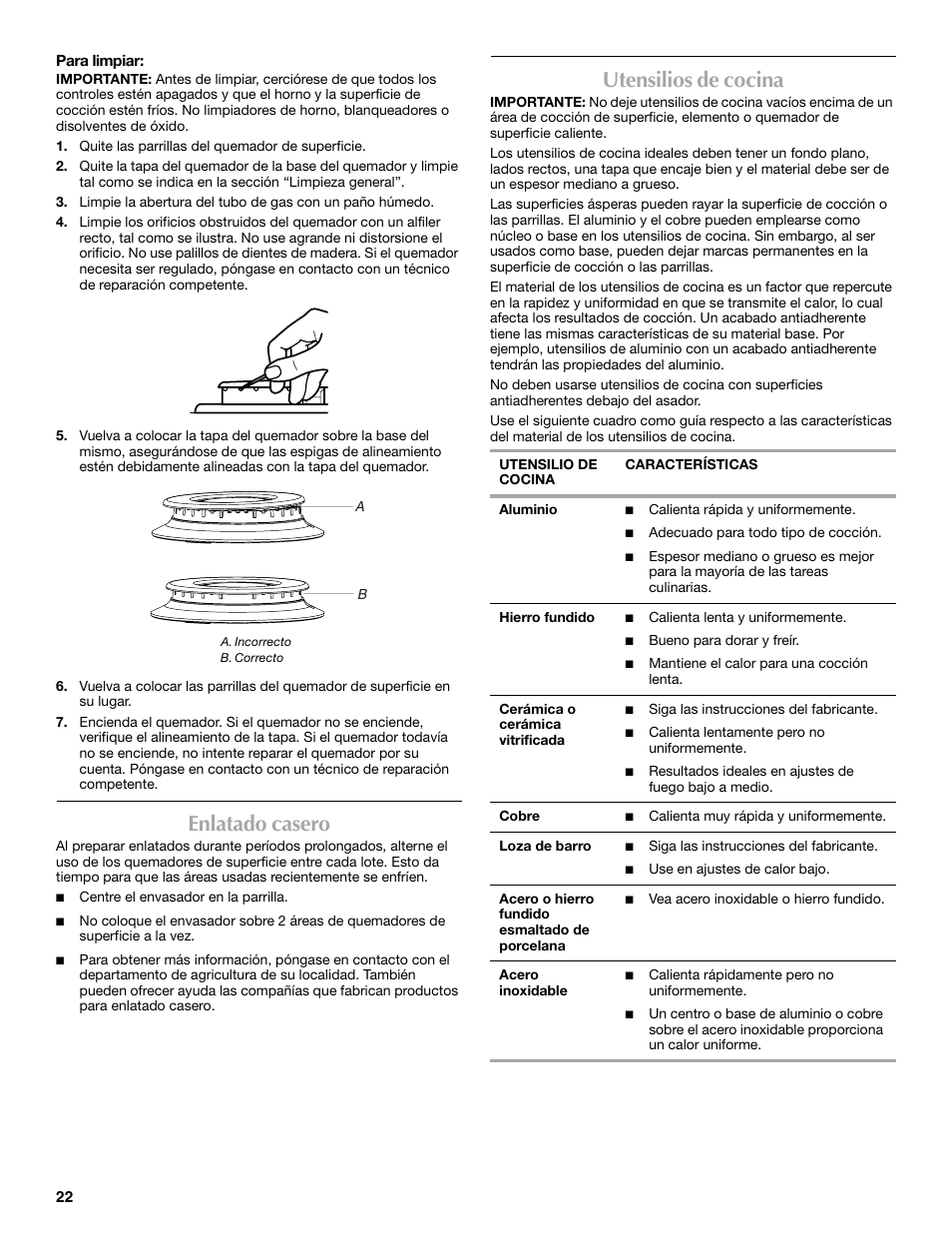 Enlatado casero, Utensilios de cocina | Maytag W10304917A User Manual | Page 22 / 32
