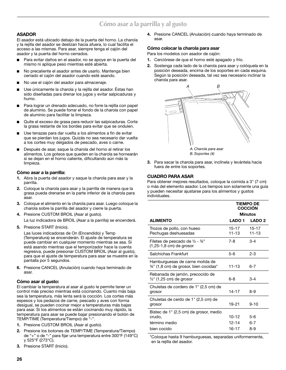 Cómo asar a la parrilla y al gusto | Maytag W10304917A User Manual | Page 26 / 32