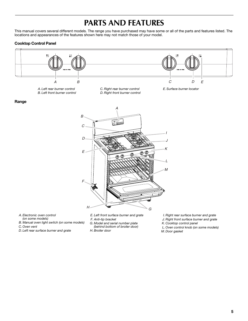 Parts and features | Maytag W10304917A User Manual | Page 5 / 32