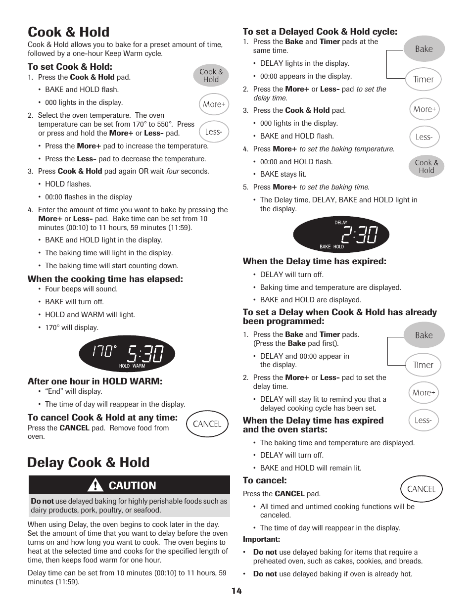 Delay cook & hold cook & hold, Caution | Maytag MER5775RAW User Manual | Page 15 / 20