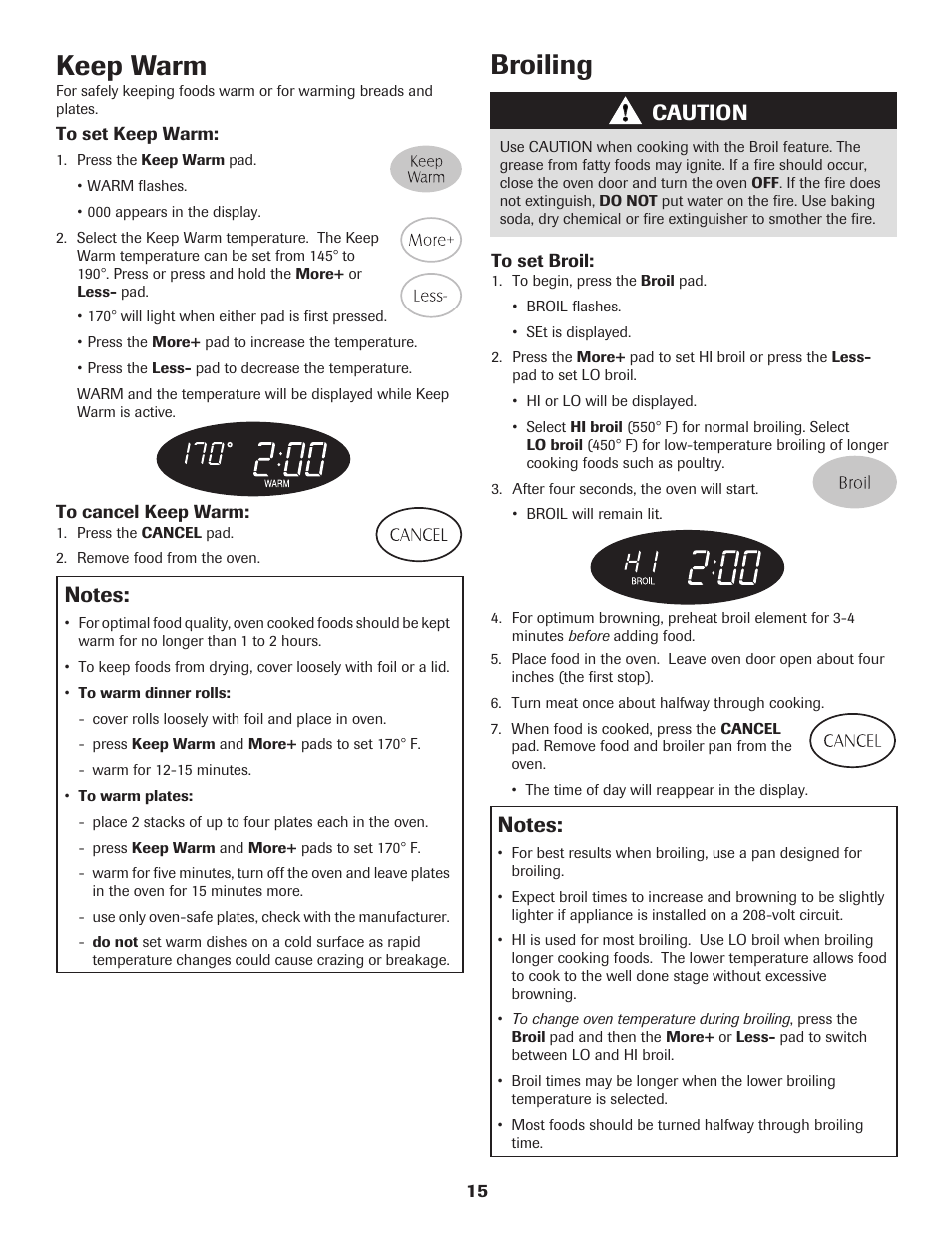 Keep warm, Broiling, Caution | Maytag MER5775RAW User Manual | Page 16 / 20