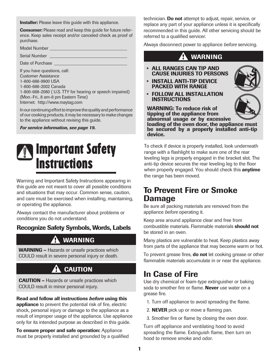 Important safety instructions | Maytag MER5775RAW User Manual | Page 2 / 20