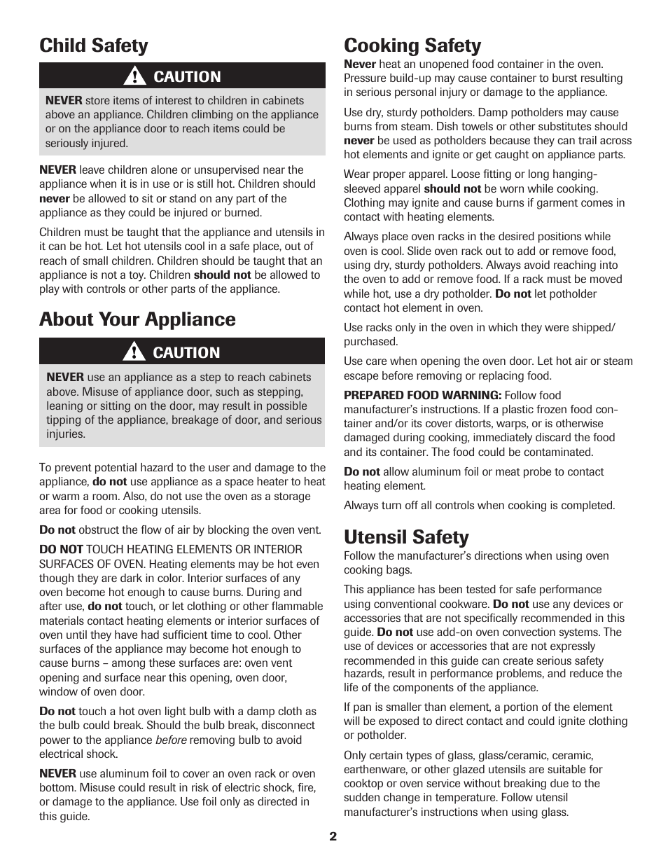 About your appliance cooking safety, Child safety utensil safety | Maytag MER5775RAW User Manual | Page 3 / 20