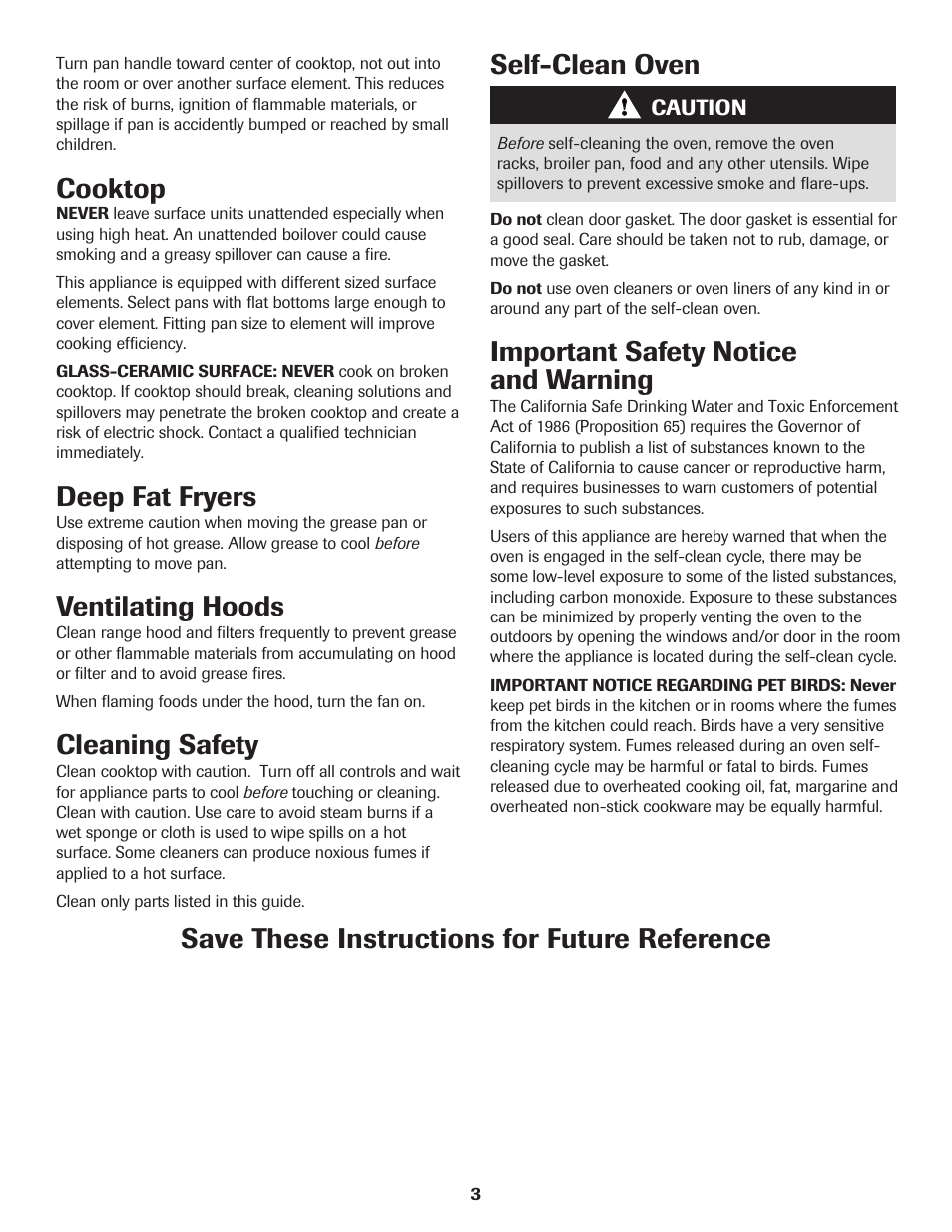 Self-clean oven, Important safety notice and warning, Save these instructions for future reference | Cooktop, Deep fat fryers, Ventilating hoods, Cleaning safety | Maytag MER5775RAW User Manual | Page 4 / 20