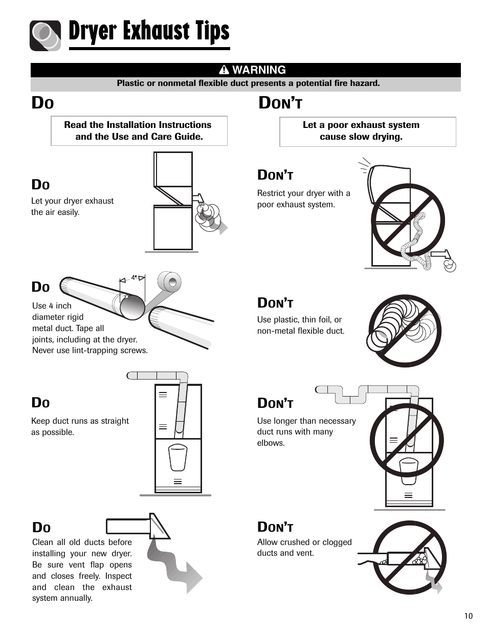 Dryer exhaust tips | Maytag LSG7806AAE User Manual | Page 11 / 48