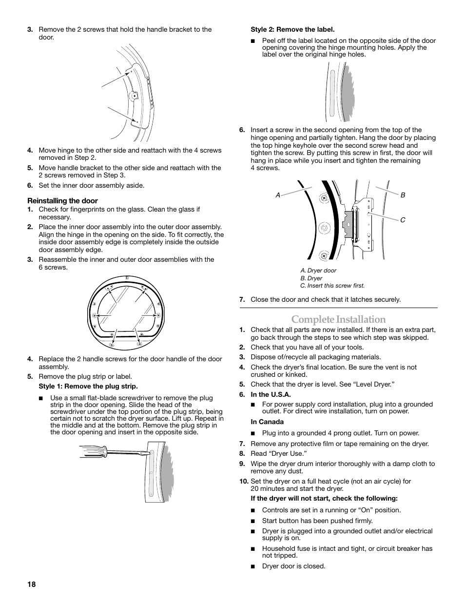 Complete installation | Maytag W10099070 User Manual | Page 18 / 76