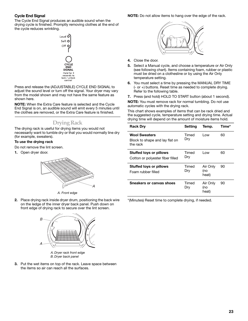 Drying rack | Maytag W10099070 User Manual | Page 23 / 76