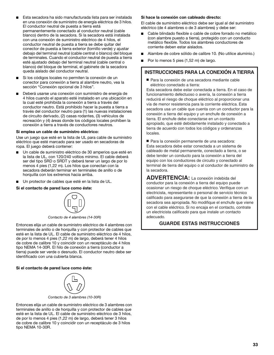 Advertencia | Maytag W10099070 User Manual | Page 33 / 76