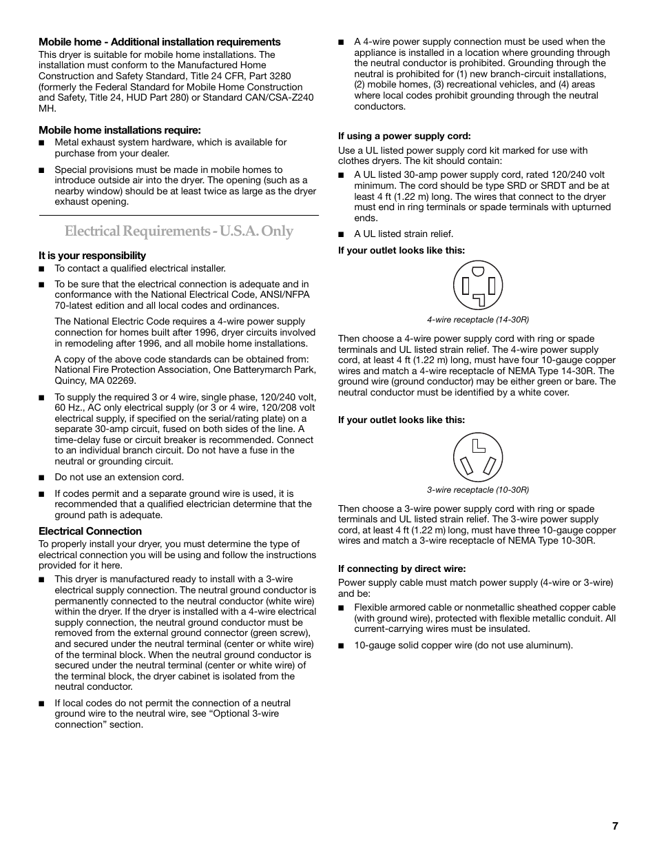 Electrical requirements - u.s.a. only | Maytag W10099070 User Manual | Page 7 / 76