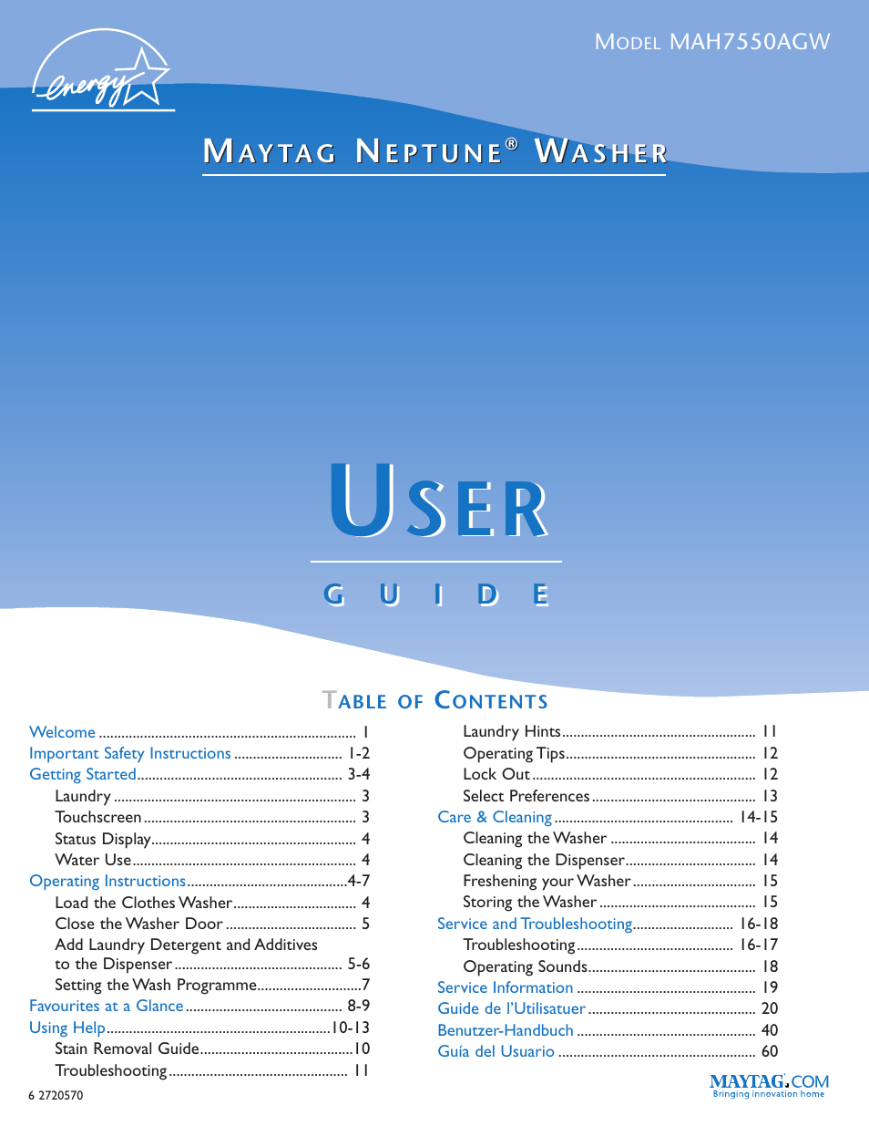 Maytag MAH7550AGW User Manual | 80 pages