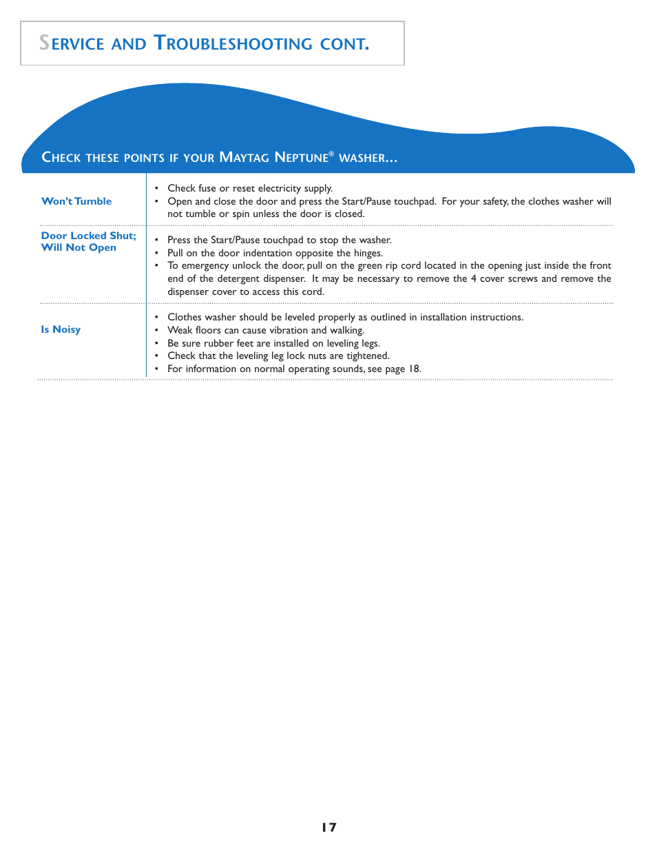 Ervice and, Roubleshooting cont | Maytag MAH7550AGW User Manual | Page 18 / 80