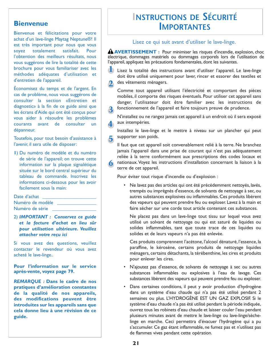 Nstructions de, Écurité, Mportantes | Maytag MAH7550AGW User Manual | Page 22 / 80