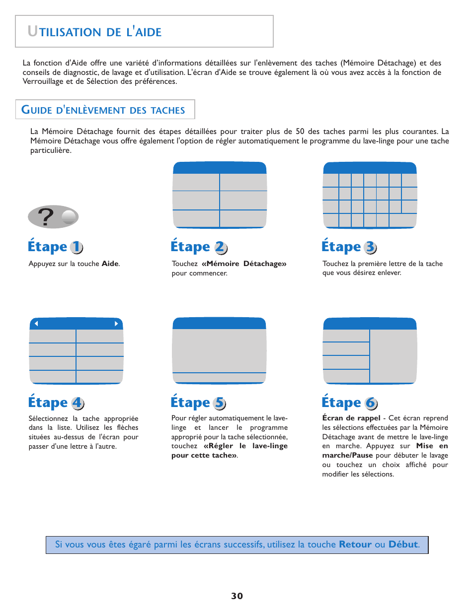 Tilisation de l, Aide, Uide d | Enlèvement des taches | Maytag MAH7550AGW User Manual | Page 31 / 80