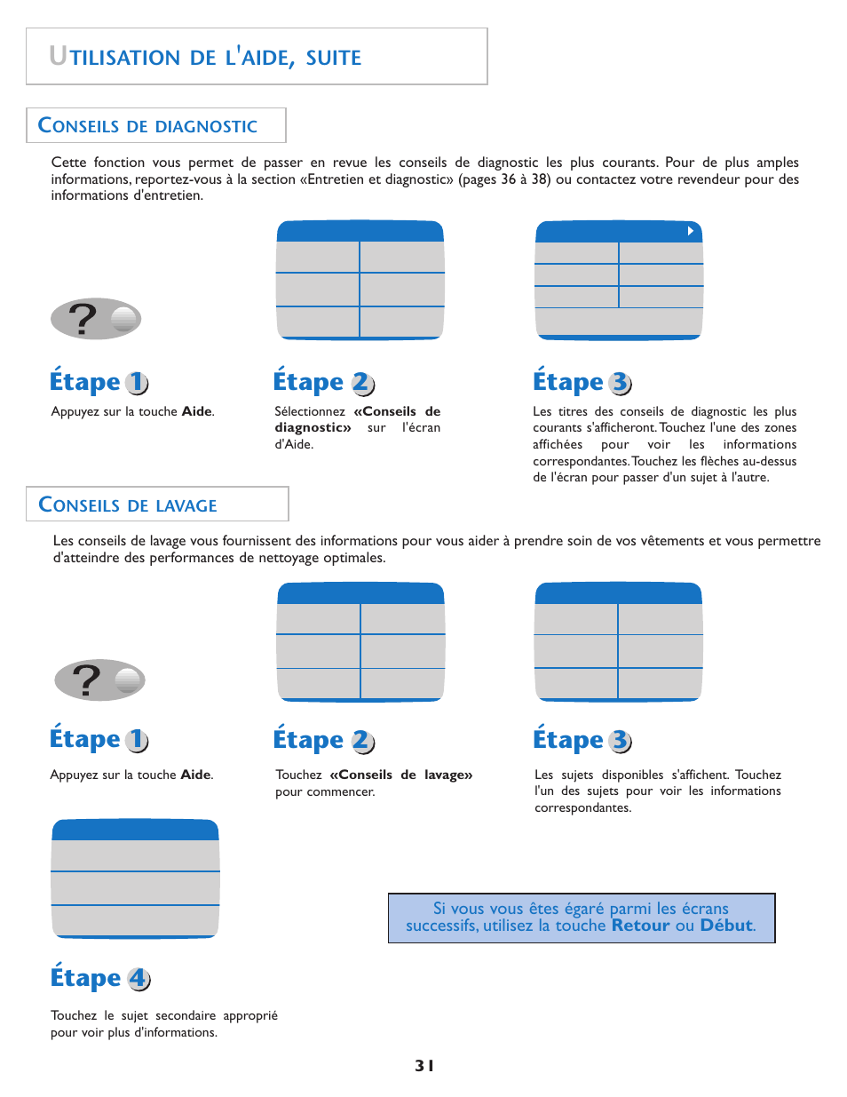 Tilisation de l, Aide, Suite | Maytag MAH7550AGW User Manual | Page 32 / 80